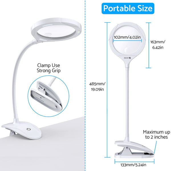 eSynic Rechargeable Magnifying Glass with Light 5X 10x Magnifying Lamp Desktop Magnifier with Light and Stand Flexible Magnifer Lamp Hands Free Magnifying Desk Lamp with 15 LEDs for Reading etc