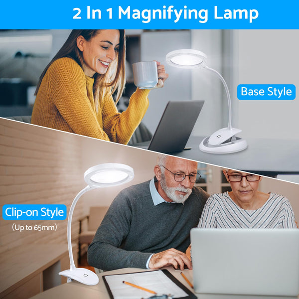 eSynic Rechargeable Magnifying Glass with Light 5X 10x Magnifying Lamp Desktop Magnifier with Light and Stand Flexible Magnifer Lamp Hands Free Magnifying Desk Lamp with 15 LEDs for Reading etc