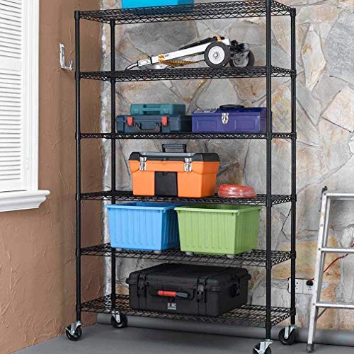 BestOffice NSF Wire Shelving Unit 6-Shelf Large Storage Shelves Heavy Duty Metal Wire Rack Shelving Height Adjustable Commercial Grade Utility Steel Storage Rack Casters 6000LB Capacity-18x48x72,Black