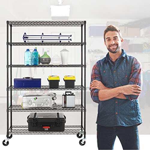 BestOffice NSF Wire Shelving Unit 6-Shelf Large Storage Shelves Heavy Duty Metal Wire Rack Shelving Height Adjustable Commercial Grade Utility Steel Storage Rack Casters 6000LB Capacity-18x48x72,Black