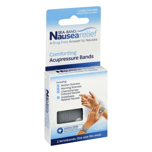 Sea-Band Anti-Nausea Acupressure Wristband for Motion & Morning Sickness, 1 Pair, Gray
