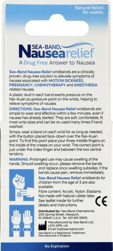 Sea-Band Anti-Nausea Acupressure Wristband for Motion & Morning Sickness, 1 Pair, Gray