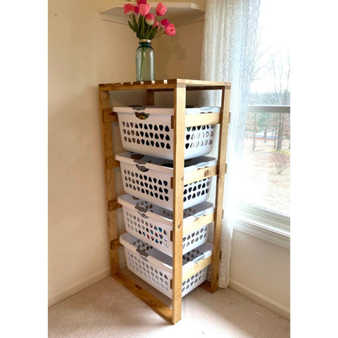 Laundry Basket Holder Storage Shelf (4 Tier, No Wheels, Wide)