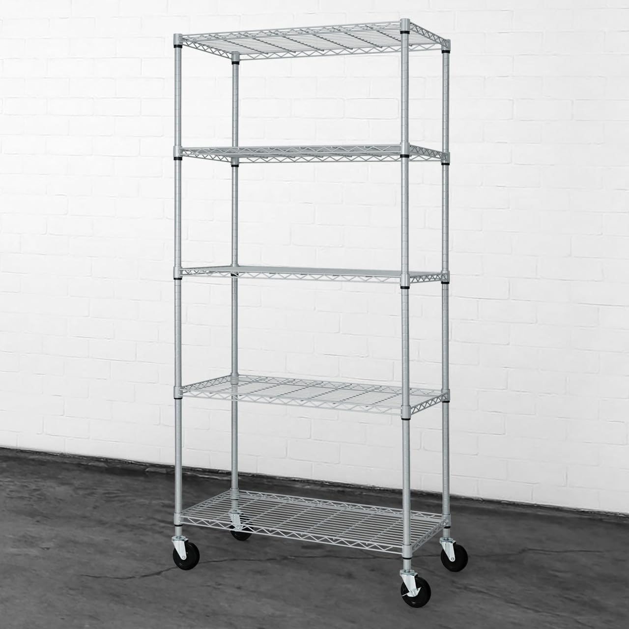 CAPHAUS Heavy Duty NSF Commercial Adjustable Wire Shelving With Wheels & Feet, Kitchen Metal Shelf, Garage Storage Unit, Utility Rack, Silver Grey 36 x 18, 5-Tier