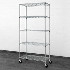 CAPHAUS Heavy Duty NSF Commercial Adjustable Wire Shelving With Wheels & Feet, Kitchen Metal Shelf, Garage Storage Unit, Utility Rack, Silver Grey 36 x 18, 5-Tier