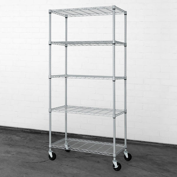 CAPHAUS Heavy Duty NSF Commercial Adjustable Wire Shelving With Wheels & Feet, Kitchen Metal Shelf, Garage Storage Unit, Utility Rack, Silver Grey 36 x 18, 5-Tier