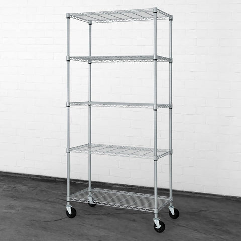 CAPHAUS Heavy Duty NSF Commercial Adjustable Wire Shelving With Wheels & Feet, Kitchen Metal Shelf, Garage Storage Unit, Utility Rack, Silver Grey 36 x 18, 5-Tier