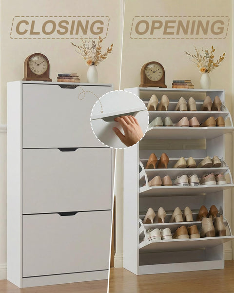 NBBOTBOT Shoe Cabinet, Narrow Freestanding Shoe Organizer for Hallway or Living Room (White, 3-Drawers)