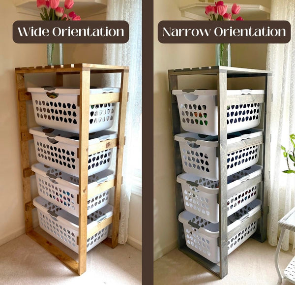 Laundry Basket Holder Storage Shelf (4 Tier, No Wheels, Wide)