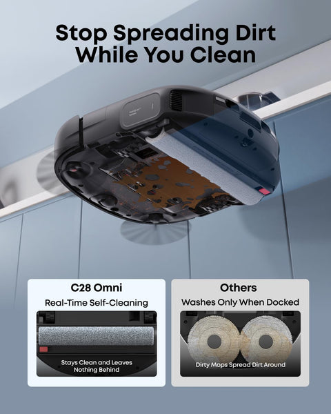 eufy C28 Robot Vacuum and Mop for Pet Hair, 15,000 Pa Suction, HydroJet™ Self-Cleaning Roller Mop with 540RPM, Zero-Tangle Design, Auto Mop Washing&Drying, Self-Emptying&Refilling