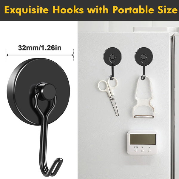 MIKEDE Black Magnetic Hooks Heavy Duty, 120LB Swivel Swing Strong Magnetic Hooks Cruise,Neodymium Hook Magnets for Hanging, Home, Workplace, Metal Door, Office and Garage - Pack of 4