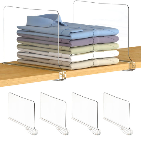 Utopia Home 4 Pack Acrylic Shelf Dividers for Closet Organization - Closets Shelf and Closet Separator for Storage and Organization - No Installation Required (Clear)