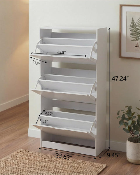 NBBOTBOT Shoe Cabinet, Narrow Freestanding Shoe Organizer for Hallway or Living Room (White, 3-Drawers)