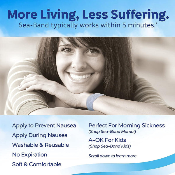 Sea-Band Anti-Nausea Acupressure Wristband for Motion & Morning Sickness, 1 Pair, Gray