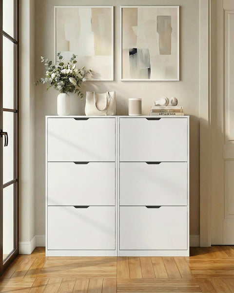 NBBOTBOT Shoe Cabinet, Narrow Freestanding Shoe Organizer for Hallway or Living Room (White, 3-Drawers)
