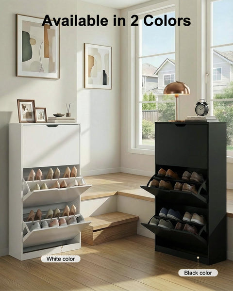NBBOTBOT Shoe Cabinet, Narrow Freestanding Shoe Organizer for Hallway or Living Room (White, 3-Drawers)