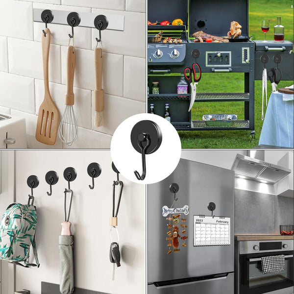 MIKEDE Black Magnetic Hooks Heavy Duty, 120LB Swivel Swing Strong Magnetic Hooks Cruise,Neodymium Hook Magnets for Hanging, Home, Workplace, Metal Door, Office and Garage - Pack of 4