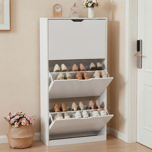 NBBOTBOT Shoe Cabinet, Narrow Freestanding Shoe Organizer for Hallway or Living Room (White, 3-Drawers)