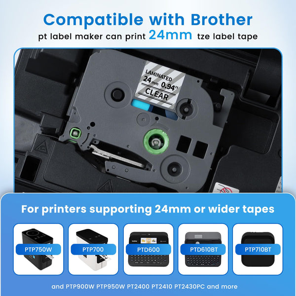 3-Pack Label KINGDOM TZe-151 24mm 0.94” Clear Tape Compatible with Brother P-Touch TZ-151 1 Inch Laminated Label Refill Black on Clear TZ Tape for PTD600 PTD610AD PTP700 PT2730