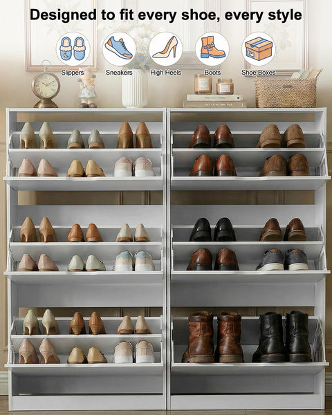 NBBOTBOT Shoe Cabinet, Narrow Freestanding Shoe Organizer for Hallway or Living Room (White, 3-Drawers)