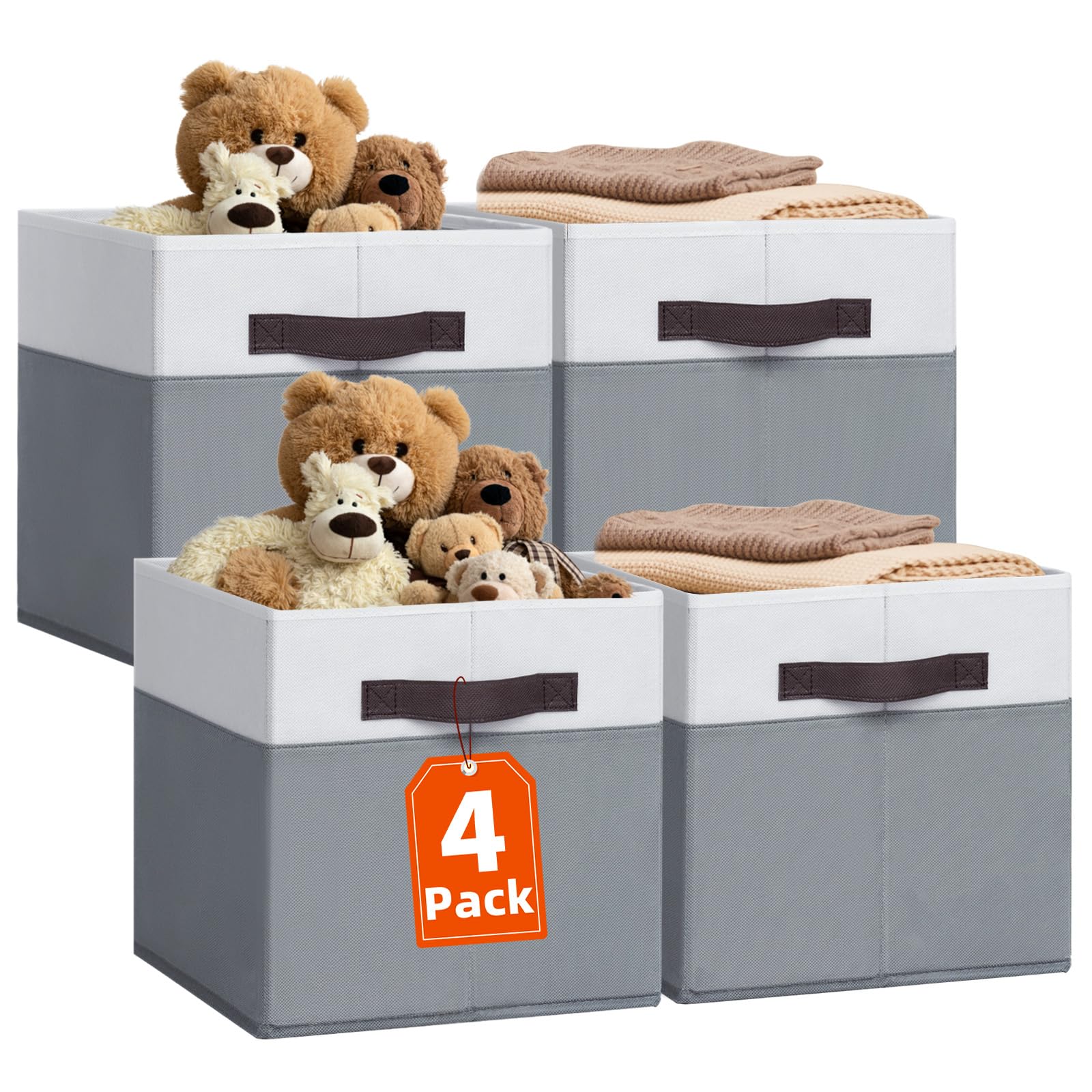 Criusia Fabric Storage Cubes - 13 Inch Large Storage Bins 4 Pack - Clothes Organizer Bins for Closet, Shelves, Cube Organizer/Cubby Collapsible Storage Baskets for Organizing Toys Blanket
