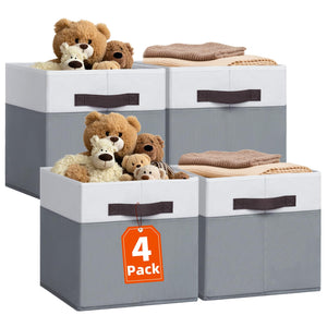 Criusia Fabric Storage Cubes - 13 Inch Large Storage Bins 4 Pack - Clothes Organizer Bins for Closet, Shelves, Cube Organizer/Cubby Collapsible Storage Baskets for Organizing Toys Blanket