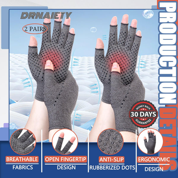 DRNAIETY 2 Pairs Compression Gloves for Hand Arthritis, Rheumatoid, Osteoarthritis, Carpal Tunnel Pain for Women & Men, Anti-Slip Glue dot Gloves for Work