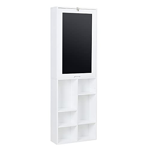 Utopia Alley Collapsible Fold Down Desk Table/Wall Cabinet with Chalkboard and Bottom Shelf, White