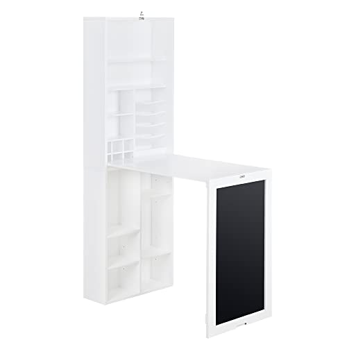 Utopia Alley Collapsible Fold Down Desk Table/Wall Cabinet with Chalkboard and Bottom Shelf, White