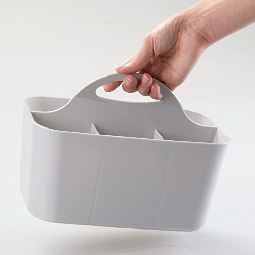 mDesign Plastic Cutlery Storage Organizer Caddy Bin - Tote with Handle - Kitchen Cabinet or Pantry - Basket Organizer for Forks, Knives, Spoons, Napkins - Indoor or Outdoor Use - Light Gray