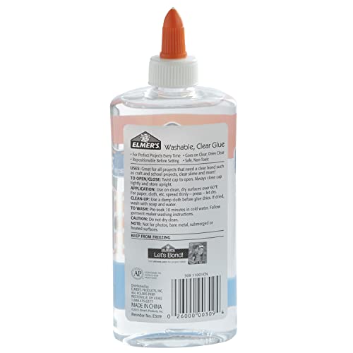 2 Count Elmer's 9 Oz Goes On Clear & Dries Clear Safe Non Toxic Washable  Glue