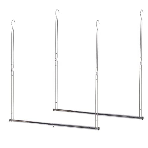 STORAGE MANIAC 2-Pack Hanging Closet Rod, Adjustable Width and Height, Space-Saving Clothes Hanging Bar, Chrome