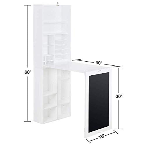 Utopia Alley Collapsible Fold Down Desk Table/Wall Cabinet with Chalkboard and Bottom Shelf, White