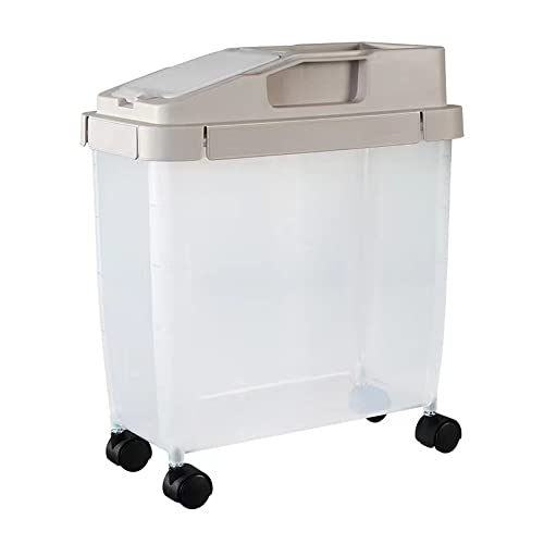 20Lb Airtight Rice Storage Container with Wheels, Dry Food Cereal Flour Storage Bin Sealed 12Lb Cat Dog Pet Food Tank Organizer Coffee (brown)