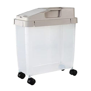 20Lb Airtight Rice Storage Container with Wheels, Dry Food Cereal Flour Storage Bin Sealed 12Lb Cat Dog Pet Food Tank Organizer Coffee (brown)