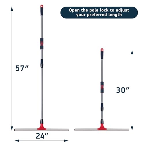 DSV Standard Professional Floor Squeegee for Concrete Floor, 24" Large Heavy Duty Squeegee for Floor, Squeegee Broom for Floor with Telescopic Handle 30”–57” for Tiles, Garage, Deck, Bathroom, Window