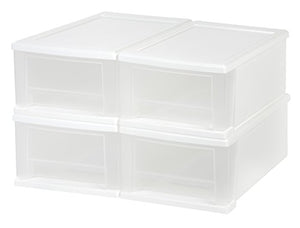 IRIS USA SD-22 Plastic Stacking Drawer, 4-Pack Storage Organizer Unit, 7-Quart, White, 4 Count
