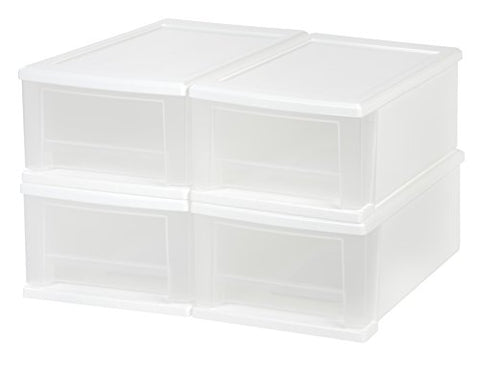 IRIS USA SD-22 Plastic Stacking Drawer, 4-Pack Storage Organizer Unit, 7-Quart, White, 4 Count