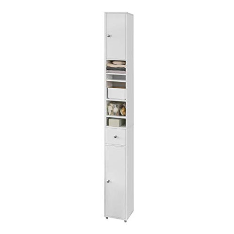 Haotian BZR34-W, White Bathroom Tall Cabinet with 1 Drawer, 2 Doors and Adjustable Shelves, Bathroom Shelf, 7.87 x 7.87 x 70.87 Bathroom Tall Cabinet Cupboard