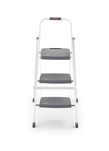 Rubbermaid RM-3W-2W Steel Frame 3 Folding Stool with Hand Grip and Plastic Steps, 250-Pound Capacity, White Finish