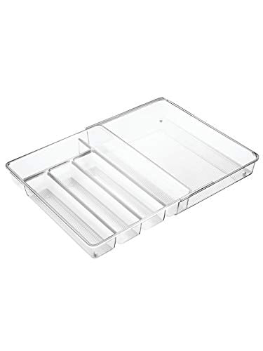 iDesign Linus Expandable Kitchen Drawer Organizer for Silverware, Spatulas, Gadgets - Clear