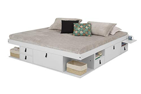 Memomad Bali Storage Platform Bed with Drawers (King Size, Off White)