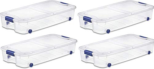 4-Pack Under Bed Plastic Storage Bin Unit Boxes Are Containers For