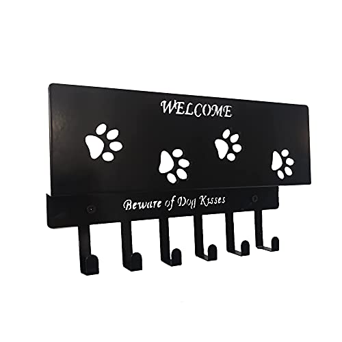 Dog Leash Holder for Wall, Dog Stuff Storage Organizer, Mail Organizer and Key Holder Wall Mount with 6 Hooks - Dog Leash, Dog Stuff, Key, Letter, Sunglasses Organizer Wall for Entryway, Farmhouse
