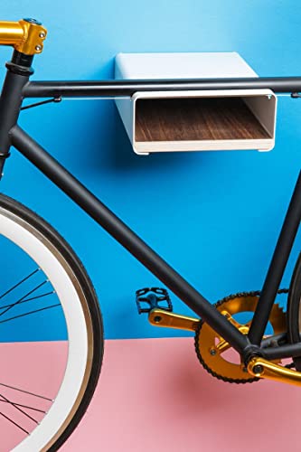 Stike STIKE Bike Rack Shelf €“ Multifunctional Wall-Mounted Bike Hanger with Shelf €“ Premium Bamboo and Aluminum Wall Mount Shelf Bike Stand €“ Japanese Minimalist Display Shelf for Bicycles (White)