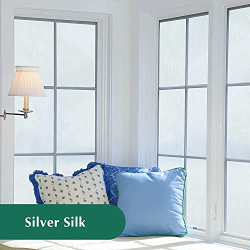 Privacy Window Film No Glue Frosted Glass Sticker for Home Office Static Anti-UV Window Paper Decorative Window Covering for Bathroom (Silver Silk, 17.5" x 78.7")