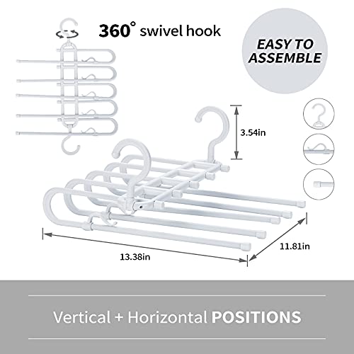 LaLand Space Saving Pants Hanger with Clips Trousers Hangers 5 Layered Pants Rack for Pants Jeans Trousers Skirts Scarf Ties Towels Closet Storage Non-Slip Clothes Organizer (2 Pack)