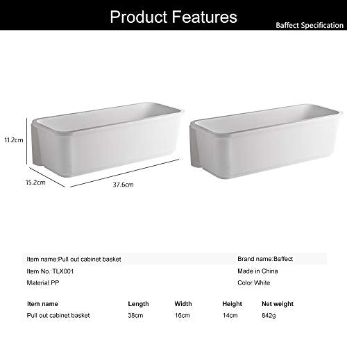 Baffect 2 pcs Under Sink Organizers Pull Out Cabinet Organizer Slide Out Plastic Storage Drawers Sliding Basket for Kitchen Bathroom Undersink (White)