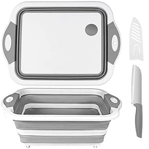 QiMH Collapsible Cutting Board - Foldable Multi-function Dish Tub - Washing and Draining Veggies Fruits Food Grade Sink Storage Basket(8.5 Quart) - New Kitchen and Camping Essentials