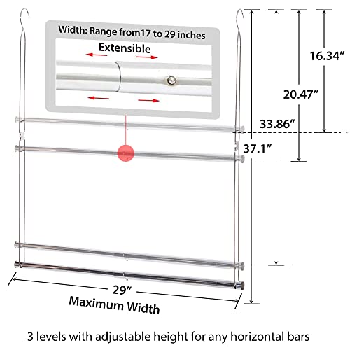 STORAGE MANIAC 2-Pack Hanging Closet Rod, Adjustable Width and Height, Space-Saving Clothes Hanging Bar, Chrome